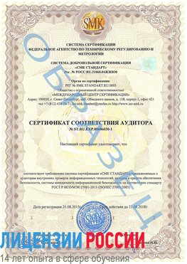 Образец сертификата соответствия аудитора №ST.RU.EXP.00006030-1 Тамбов Сертификат ISO 27001